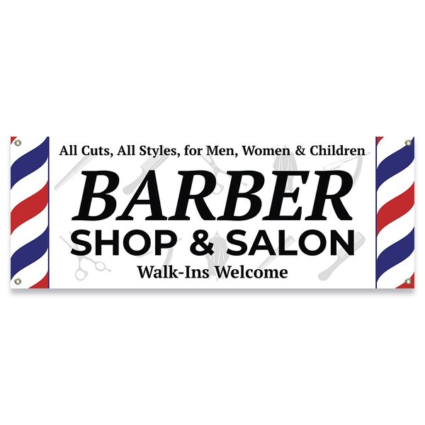 Signmission Barber Shop & Salon Walk-Ins Welcome Banner Concession Stand Food Truck Single Sided B-30013 - main